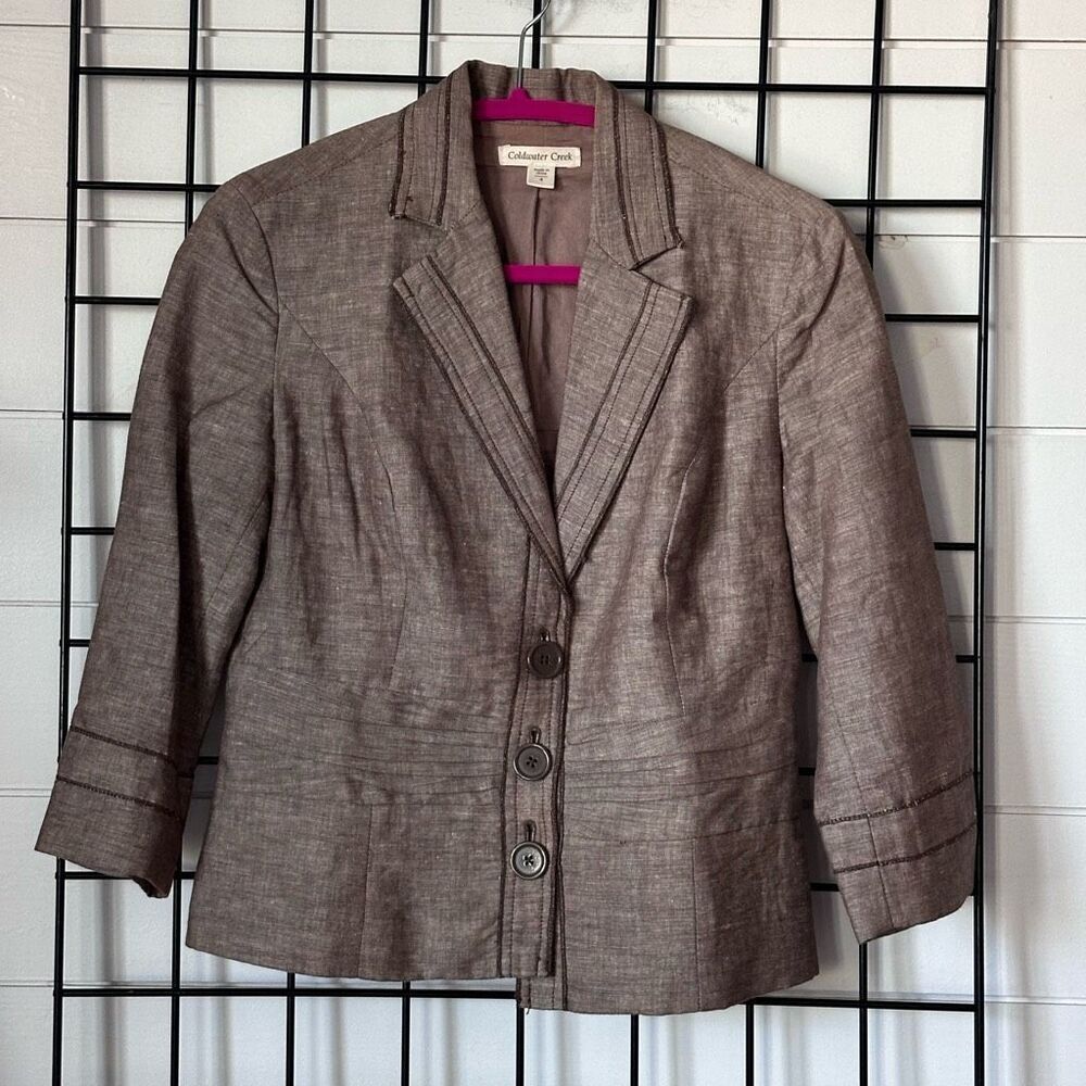Coldwater Creek Linen Blend Blazer Womens 4 Brown Business Casual